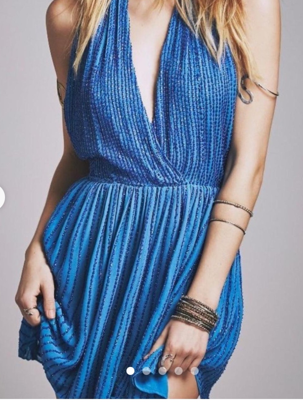 Free People Blue Pleated Halter Mini Dress